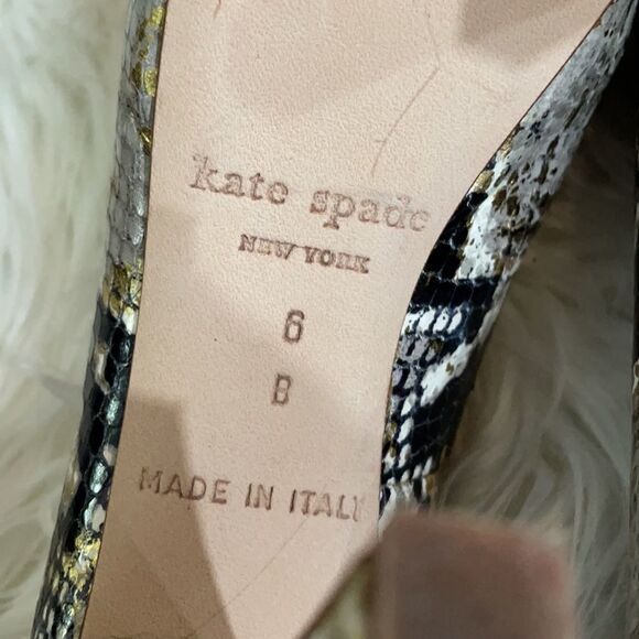 Kate Spade Leather Metallic Snakeskin Peep Toe Pumps - Picture 5 of 8